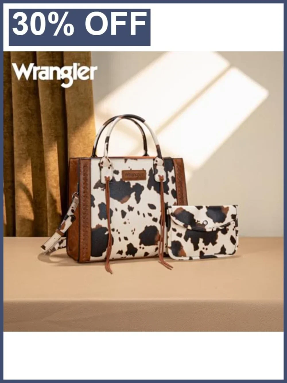 Vegan Leather Whipstitch Tassel Satchel Tote Bag Western Purse Wallet Set